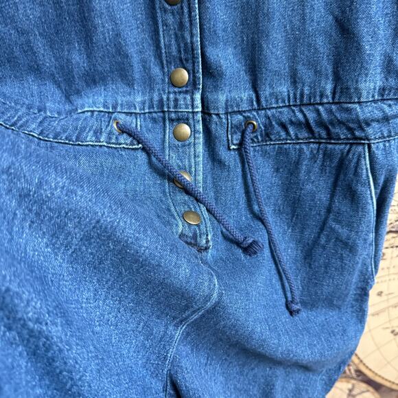 Sezane Denim Jumpsuit Romper Size 38 Organic Cotton / Hemp Fabric V-Neckline - Picture 6 of 11